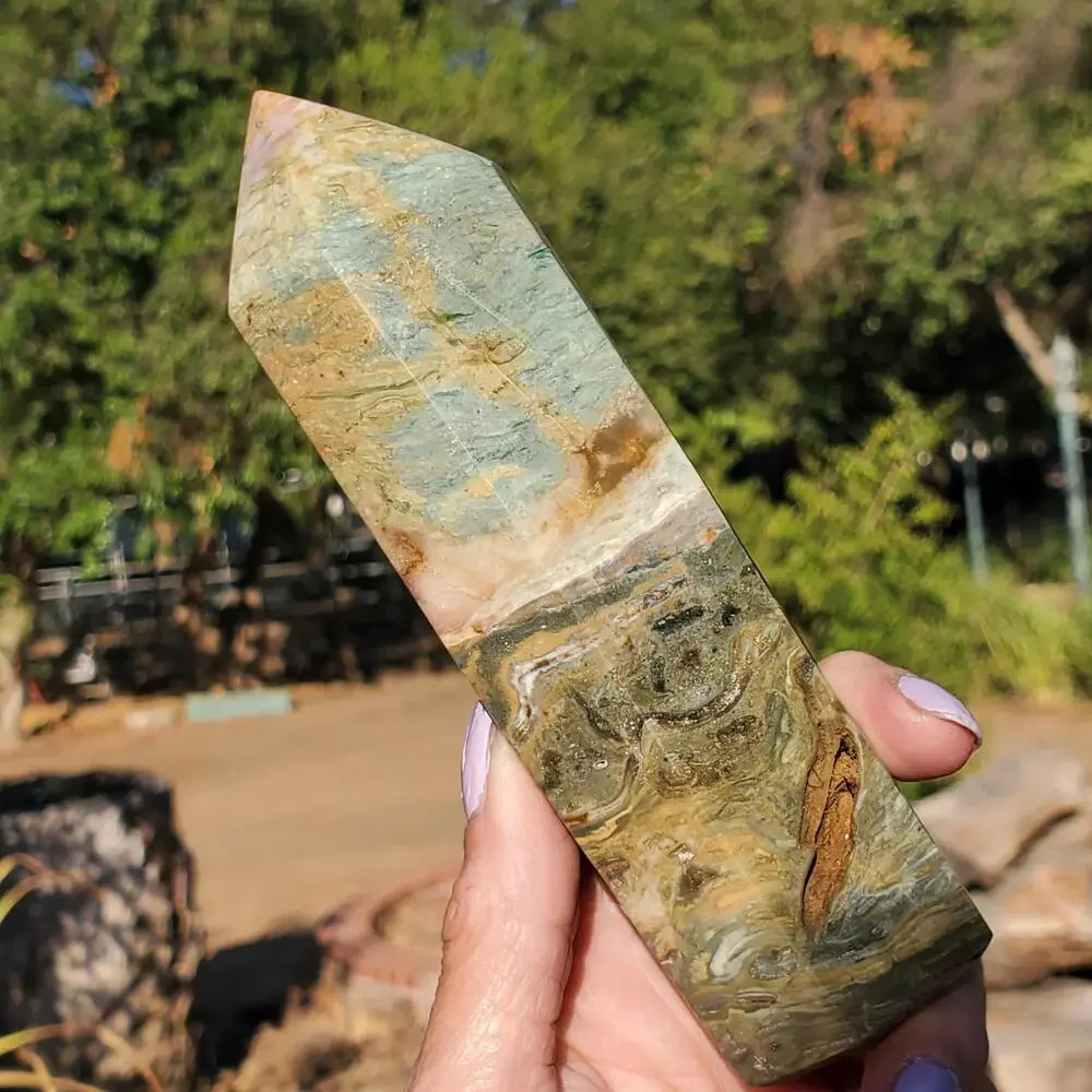 Ocean Jasper Green Sea Crystal Tower Point 320 grams
